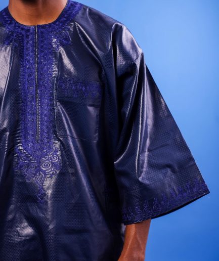 A Navy blue "Arewa" embroidery details, 3/4-sleeve African senator Kaftan native