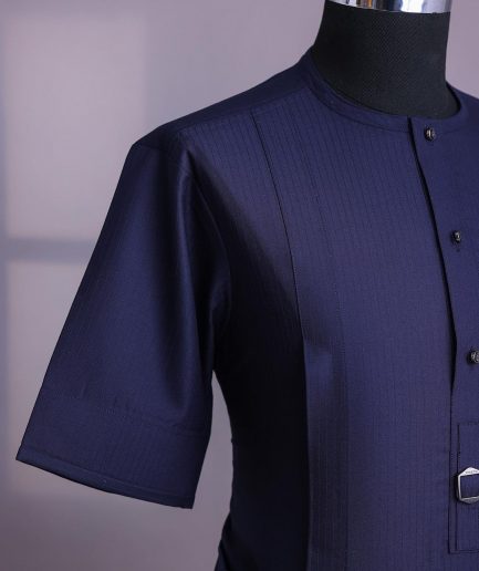 A Midnight blue, invisible pencil stripe, jorgecarli, front flap with button, 3/4-sleeve African senator kaftan native