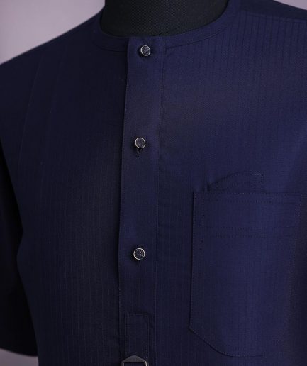 A Midnight blue, invisible pencil stripe, jorgecarli, front flap with button, 3/4-sleeve African senator kaftan native