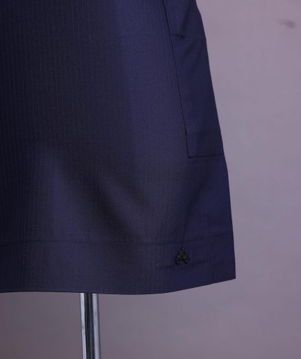A Midnight blue, invisible pencil stripe, jorgecarli, front flap with button, 3/4-sleeve African senator kaftan native