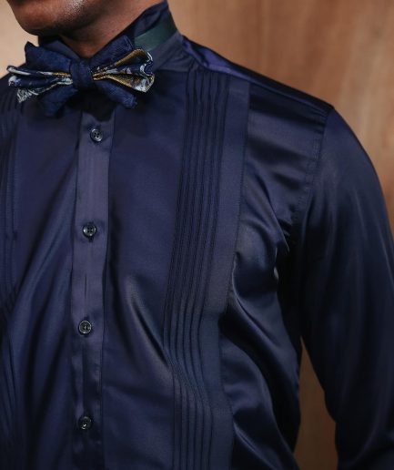 A Silk Skye Blue Pleated Tuxedo Shirt