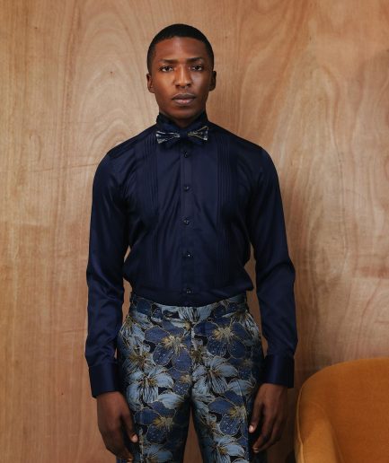 A Silk Skye Blue Pleated Tuxedo Shirt
