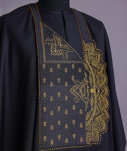 A Charcoal Black, Side Pagoda Embroidery Details Agbada