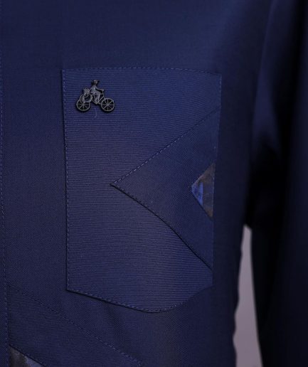 A Midnight blue triangle intersection with paisley detailing, front flap, 3/4 sleeve African senator kaftan native.