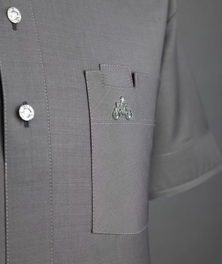 A Grey, Front Flap With A Clear View Swarovski Crystal Button, Shirt Sleeve African Senator Kaftan Native