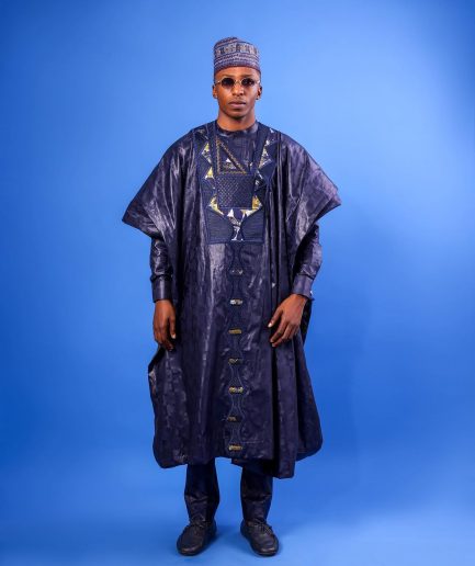 A Navy Blue Malian With Sizzling Jacquard Embroidery Details, Traditional Agbada