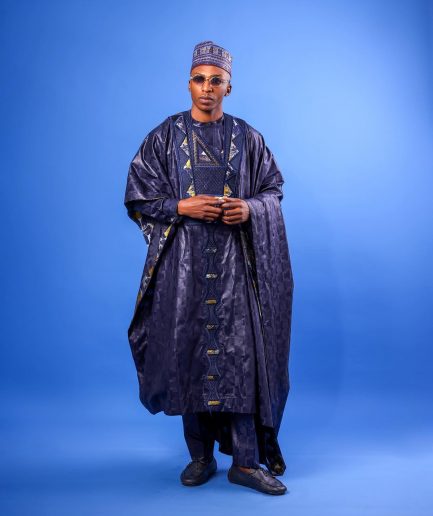 A Navy Blue Malian With Sizzling Jacquard Embroidery Details, Traditional Agbada