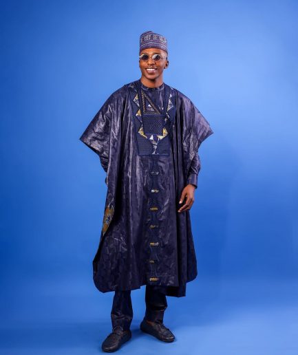 A Navy Blue Malian With Sizzling Jacquard Embroidery Details, Traditional Agbada