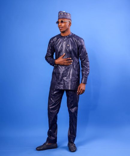 A Navy Blue Malian With Sizzling Jacquard Embroidery Details, Traditional Agbada