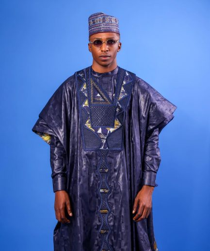 A Navy Blue Malian With Sizzling Jacquard Embroidery Details, Traditional Agbada