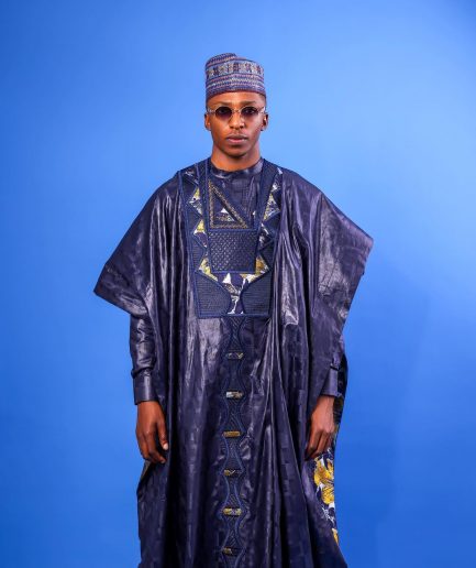 A Navy Blue Malian With Sizzling Jacquard Embroidery Details, Traditional Agbada