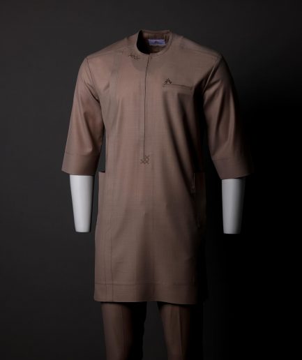 An Irish cream, zip line with dispersed arewa embroidery, 3/4 sleeve African senator Kaftan native.