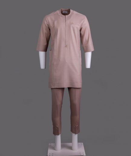 An Irish cream, zip line with dispersed arewa embroidery, 3/4 sleeve African senator Kaftan native.