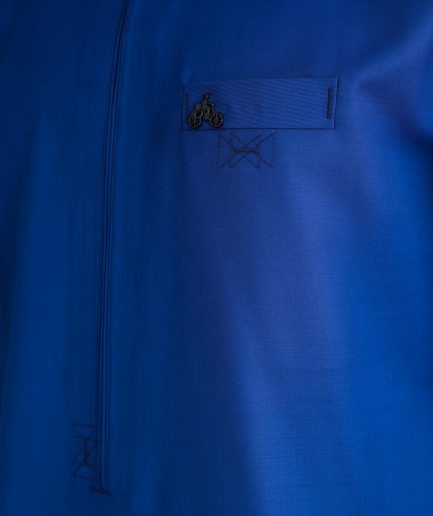 A Lapis Blue, Zipline with connected square and triangle bar-tacking details, short sleeve African senator Kaftan native.