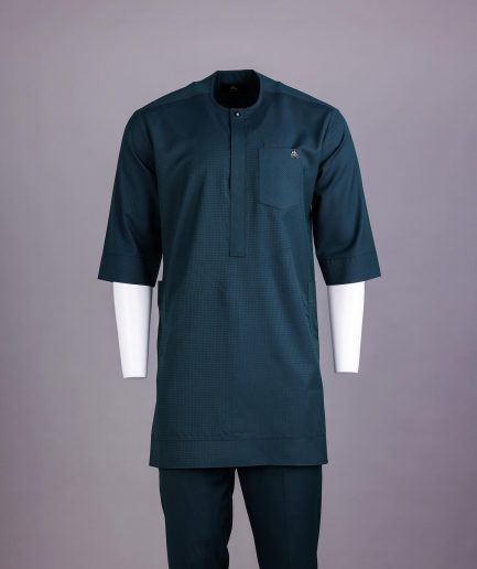 An Emerald Green, Front Flap With Studded Swarovski Buttons, 3/4 Sleeve African Senator Kaftan Native.