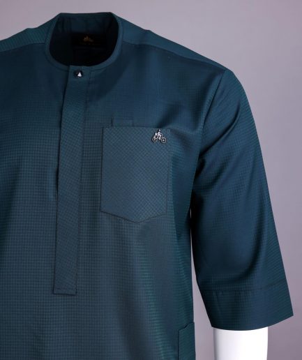 An Emerald Green, Front Flap With Studded Swarovski Buttons, 3/4 Sleeve African Senator Kaftan Native.