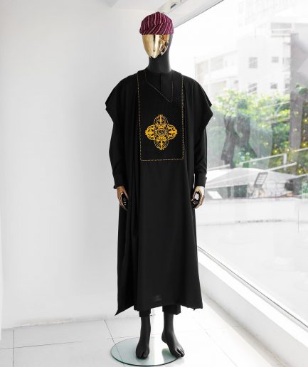 A Charcoal Black, Quadrant Medulla Embroidery Details Agbada