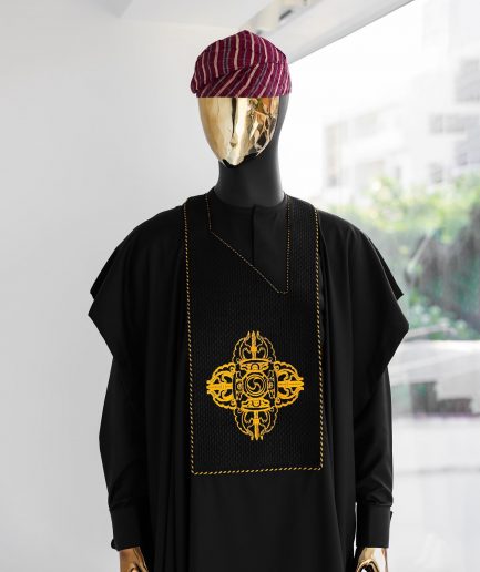A Charcoal Black, Quadrant Medulla Embroidery Details Agbada