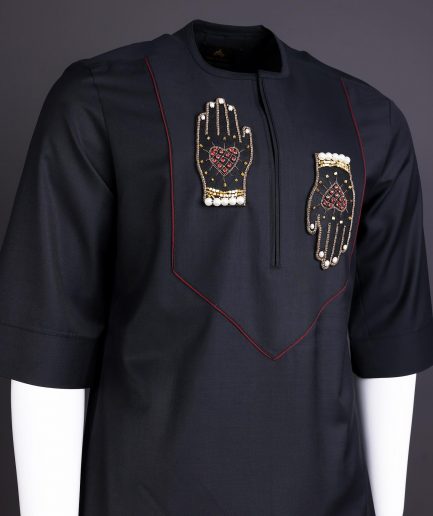 A Charcoal Black Hand Patch Kaftan