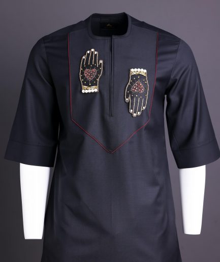 A Charcoal Black Hand Patch Kaftan