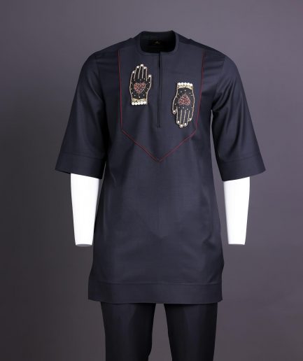 A Charcoal Black Hand Patch Kaftan