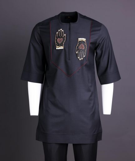 A Charcoal Black Hand Patch Kaftan