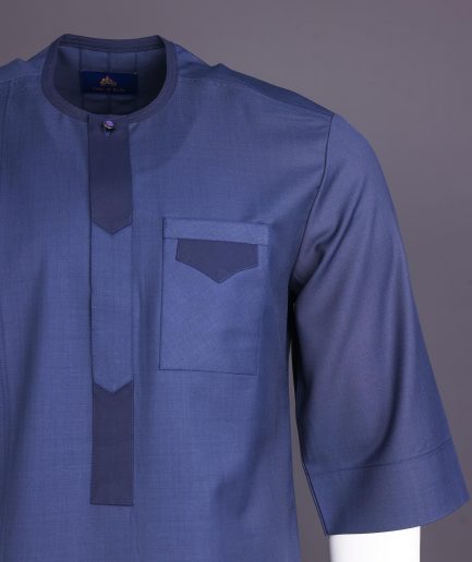 A Navy Blue, Front Flap, 3/4 Sleeve African Senator Kaftan Native.