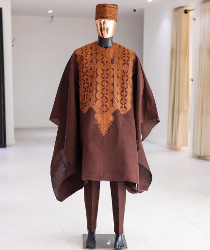 A Chocolate Brown, Arewa Embroidery Traditional Agbada.