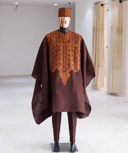 A Chocolate Brown, Arewa Embroidery Traditional Agbada.