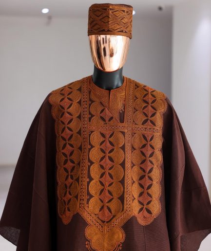 A Chocolate Brown, Arewa Embroidery Traditional Agbada.