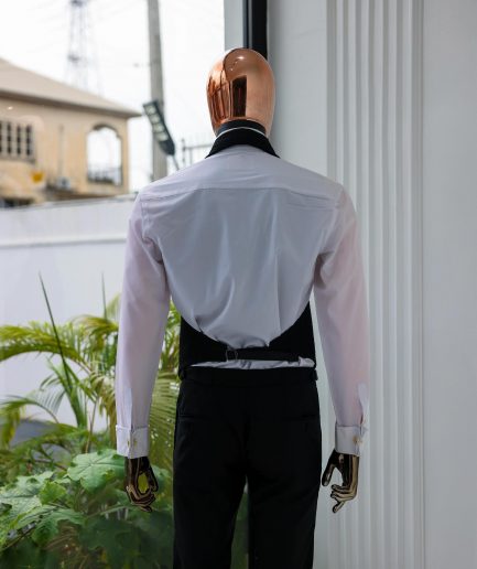 A Charcoal Black Peak Lapel, Stuffed/Slanted Square Patterned Jacquard Jacket.