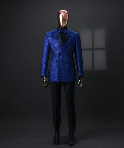 An Azure Blue And Black, Peak Lapel, Double-Breasted Jacquard Jacket.