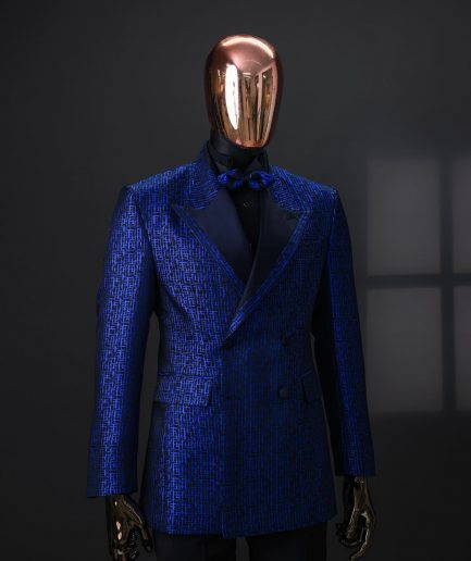 An Azure Blue And Black, Peak Lapel, Double-Breasted Jacquard Jacket.
