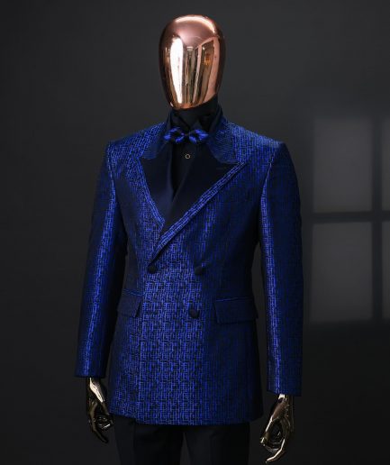 An Azure Blue And Black, Peak Lapel, Double-Breasted Jacquard Jacket.