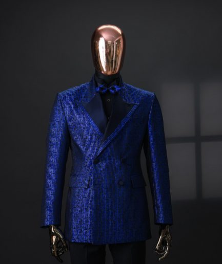 An Azure Blue And Black, Peak Lapel, Double-Breasted Jacquard Jacket.