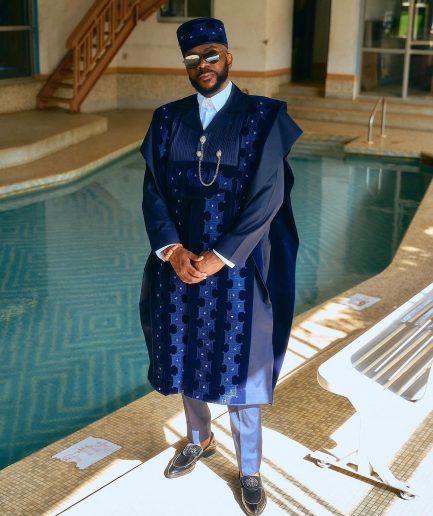 A Navy Blue, Delt agbada Flapper Embroidery Details Agbada