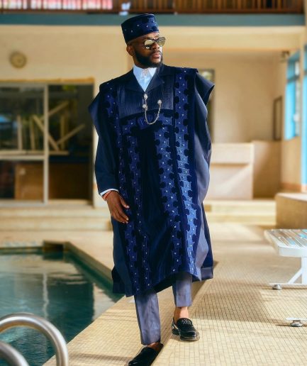 A Navy Blue, Delt agbada Flapper Embroidery Details Agbada