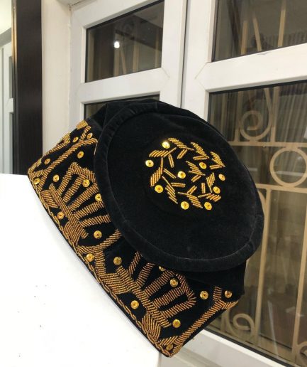A Black and gold Embroidery African Traditional  hat