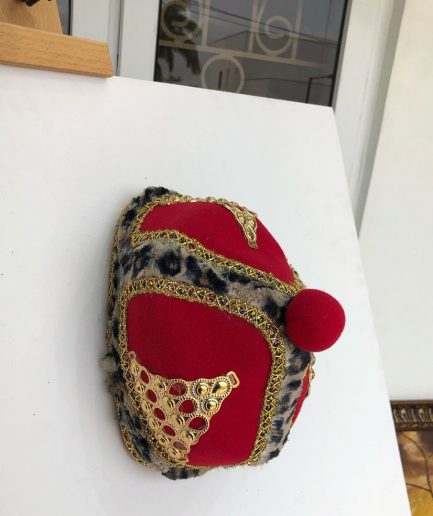 African IBO Red Royal Traditional Hat With Gold Adornment