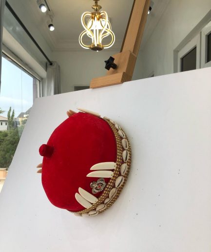 African IBO Red Royal Traditional Hat With Gold And Horn Adornment