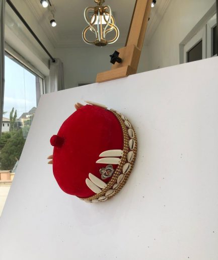 African IBO Red Royal Traditional Hat With Gold And Horn Adornment