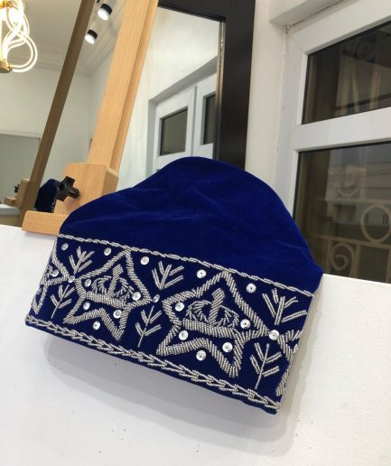 A Royal Blue and Silver Embroidery African Traditional Hat