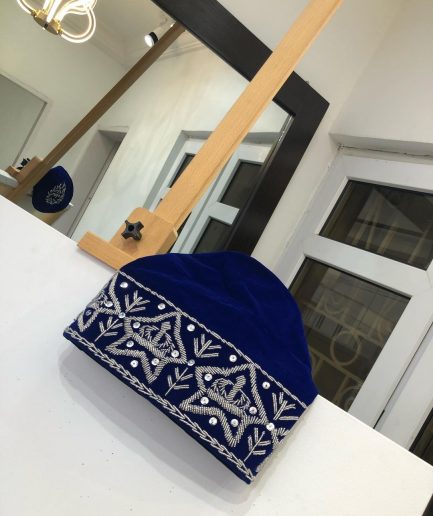 A Royal Blue and Silver Embroidery African Traditional Hat