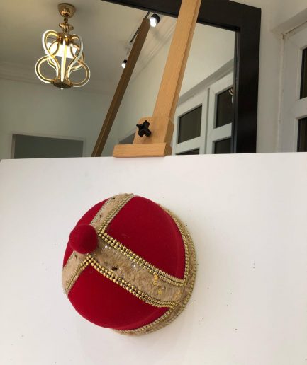African IBO Red Royal Traditional Hat With Gold Adornment