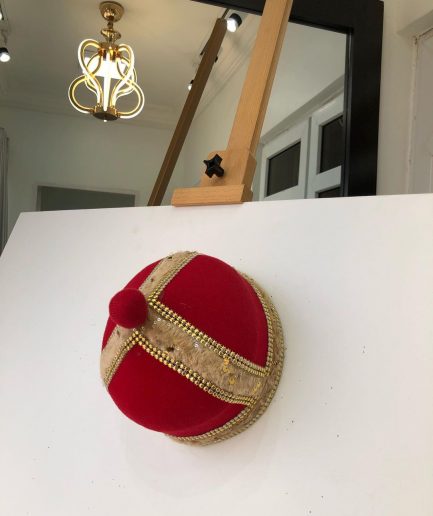 African IBO Red Royal Traditional Hat With Gold Adornment
