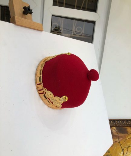 African IBO Red Royal Traditional Hat With Gold Adornment