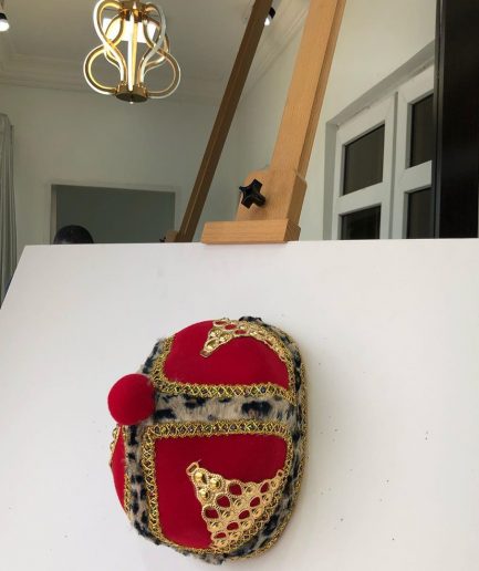 African IBO Red Royal Traditional Hat With Gold Adornment