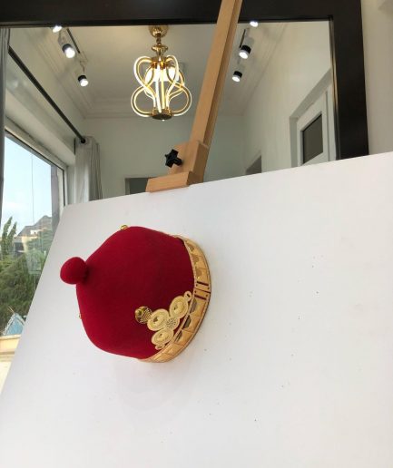 African IBO Red Royal Traditional Hat With Gold Adornment