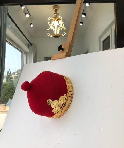 African IBO Red Royal Traditional Hat With Gold Adornment