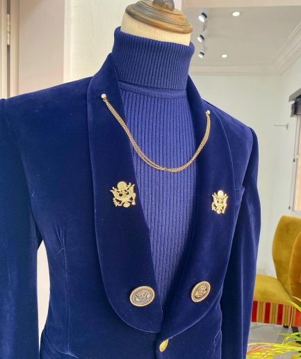 A Reloaded Navy blue Italian velvet “lacasa de Papel” Suit.